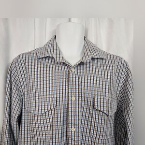 Ryan Michael Classic Blue/Brown/ White Print Cotton  Button Down Shirt Size L